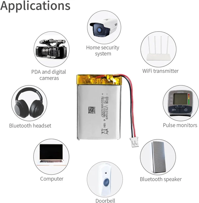 Alt view image 6 of 7 - EEMB 4PACK Lipo Battery 3.7V 1100mAh 603449 Rechargeable Wire JST 2.0mm