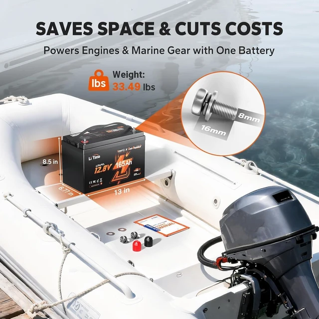 Alt view image 2 of 7 - LiTime 12V 165Ah Dual Purpose Cranking Starting LiFePO4 Battery for Boat