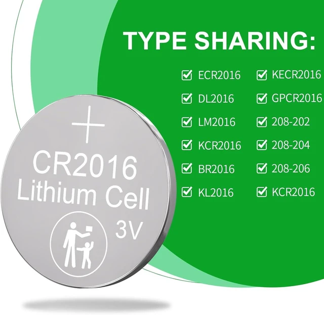 Alt view image 4 of 7 - DURNERGY CR2016 3V Lithium Battery 100-Pack, 2016 Coin Cell Batteries for Key Fob Car Remote, Watch, Thermometer Remote, 2016, ECR2016, KCR2016, BR2016, DL2016