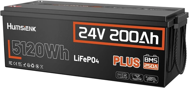 Main image of HumsiENK 24V 200Ah Plus LiFePO4 Lithium Battery, Upgraded 250A BMS
