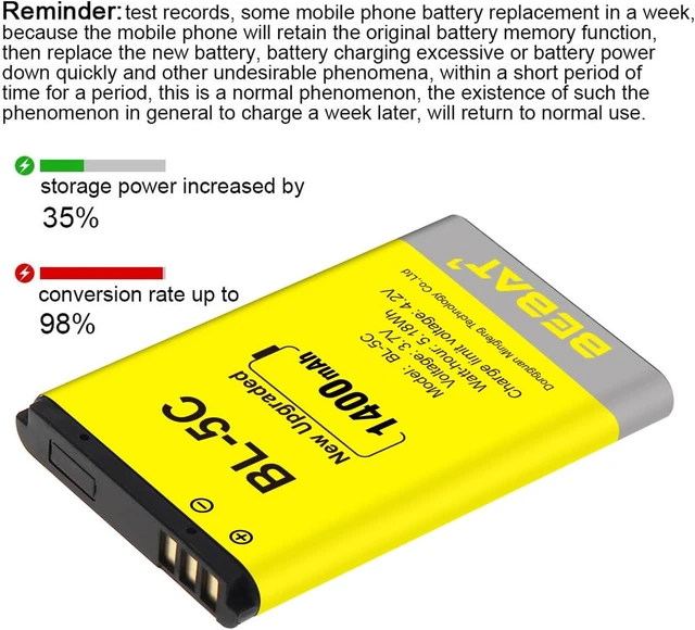 Alt view image 7 of 7 - (2 Pcs) BL-5C Battery, 3.7V 1400mAh Rechargeable BL-5C Battery Suitable for Household Radio, Nokia with Current Protection