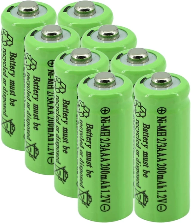 Main image of 8 Pack 2/3AAA 200mAh 1.2V NiMH Rechargeable ButtonTop Solar Light Batteries