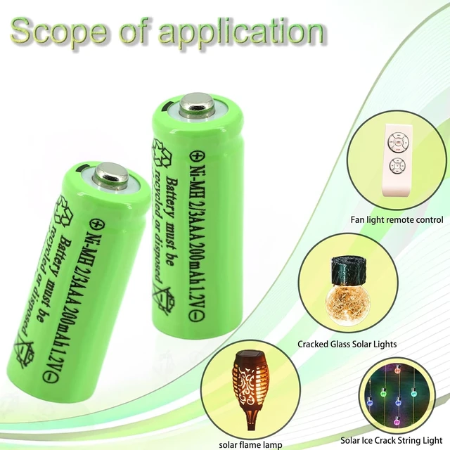 Alt view image 5 of 7 - 8 Pack 2/3AAA 200mAh 1.2V NiMH Rechargeable ButtonTop Solar Light Batteries