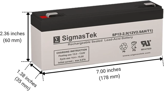Alt view image 2 of 6 - SigmasTek PS-1229-F1, PM1229, RB1229, CP12-2.6 Compatible SLA Battery, 12V 2.9Ah F1 SP12-2.9 (T1)