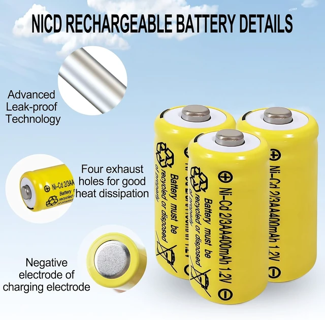 Alt view image 6 of 7 - 10Pcs NiCAD 2/3AA Size 400mAh 1.2V Rechargeable Solar Lights Batteries