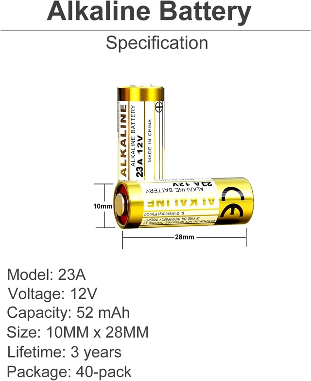 Alt view image 3 of 5 - A23 23A 12 Volt Battery (40-Pack), MN21/23 12V Alkaline Battery