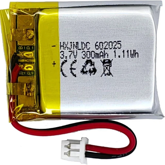 Main image of DC 3.7V 300mAh 602025 Rechargeable Lithium Polymer Battery, Suitable for DIY 3.7-5V Electronic Products with Built-in 2-Wire Battery Replacement and LED Lights