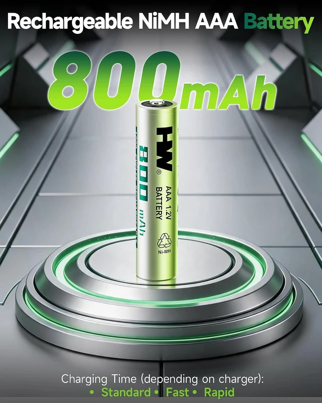 Alt view image 2 of 7 - HW Rechargeable AAA Batteries 16-Pack, NiMH, 800mAh, 1.2V