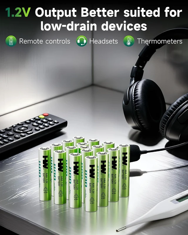 Alt view image 4 of 7 - HW Rechargeable AAA Batteries 16-Pack, NiMH, 800mAh, 1.2V