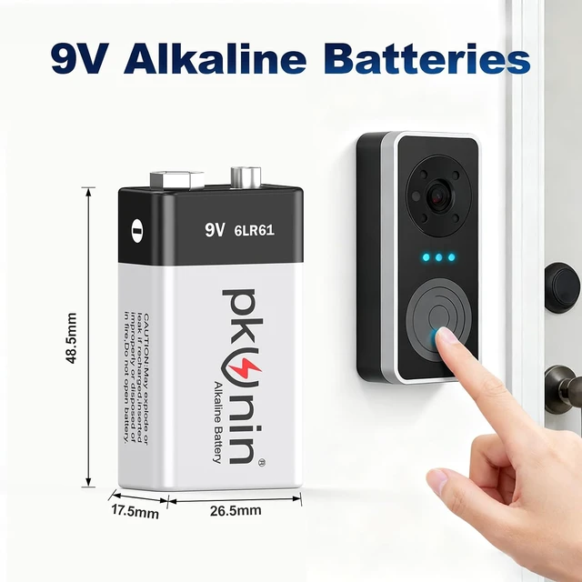 Alt view image 3 of 7 - PKUNIN 9V Batteries 12 Pack Alkaline 9 Volt Battery for Smoke Detector Long-Lasting Square 9V 6LR61 Fire Alarm Batteries 10-Year Shelf Life