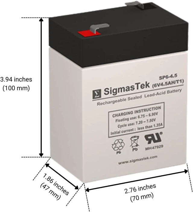 Alt view image 2 of 6 - 3FM4.5 Compatible SLA Battery, 6V 4.5Ah F1 by SigmasTek