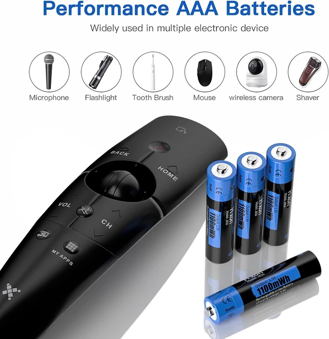 Alt view image 3 of 7 - Hixon High-Capacity Triple AAA Rechargeable Batteries, 1100mWh, 1.5V, 1600 Cycles (8AAA + 1 Charger)
