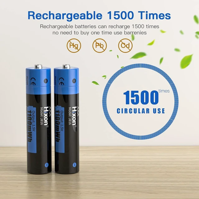 Alt view image 4 of 7 - Hixon High-Capacity Triple AAA Rechargeable Batteries, 1100mWh, 1.5V, 1600 Cycles (8AAA + 1 Charger)