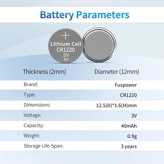 Alt view image 4 of 7 - CR1220 Lithium Battery DL1220 ECR1220 LM1220 CR 1220 3V Button Cell Batteries for Car Key Fob Watch Remote(20PCS)