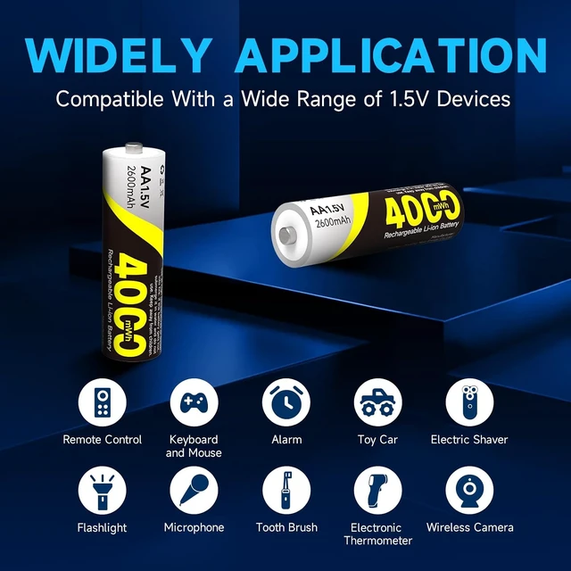Alt view image 3 of 7 - 4000mWh Rechargeable Lithium AA Batteries (Only AA Batteries 12PACK)