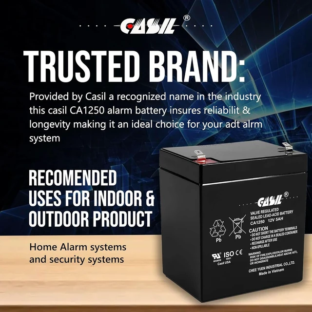 Alt view image 2 of 7 - Casil 12V 5Ah Battery SLA AGM VRLA Rechargeable Replacement for Alarms, Security, Garage Door Openers for Chamberlain, Genie, Liftmaster, Craftsman, Workhorse