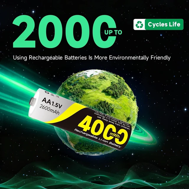 Alt view image 5 of 7 - 4000mWh Rechargeable Lithium AA Batteries (Only AA Batteries 12PACK)