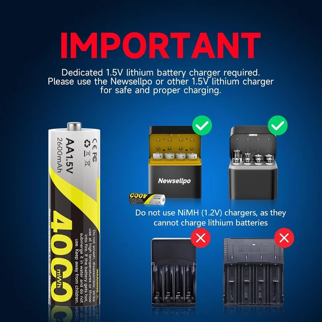 Alt view image 7 of 7 - 4000mWh Rechargeable Lithium AA Batteries (Only AA Batteries 12PACK)