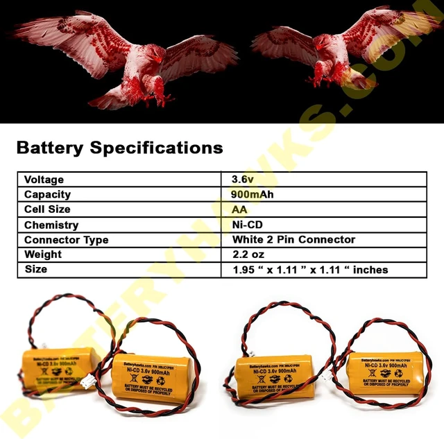 Alt view image 5 of 6 - AA900MAH 3.6V 6200RP 6200-RP Exitronix 10010037 253799 TOPA 3.6v 900mAh Ni-CD Battery Pack for Exit Sign Emergency Light Fire (8 Pack, 8, Count)