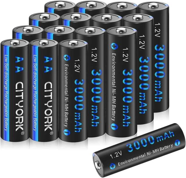 Main image of CITYORK 16 Pack AA 3000mAh Rechargeable Battery, 1.2V NIMH Pre-Charged AA Rechargeable Battery, High Capacity 3000mAh Long Lasting for Solar Lights, Remote Controller, Electric Toys