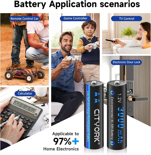 Alt view image 2 of 7 - CITYORK 16 Pack AA 3000mAh Rechargeable Battery, 1.2V NIMH Pre-Charged AA Rechargeable Battery, High Capacity 3000mAh Long Lasting for Solar Lights, Remote Controller, Electric Toys