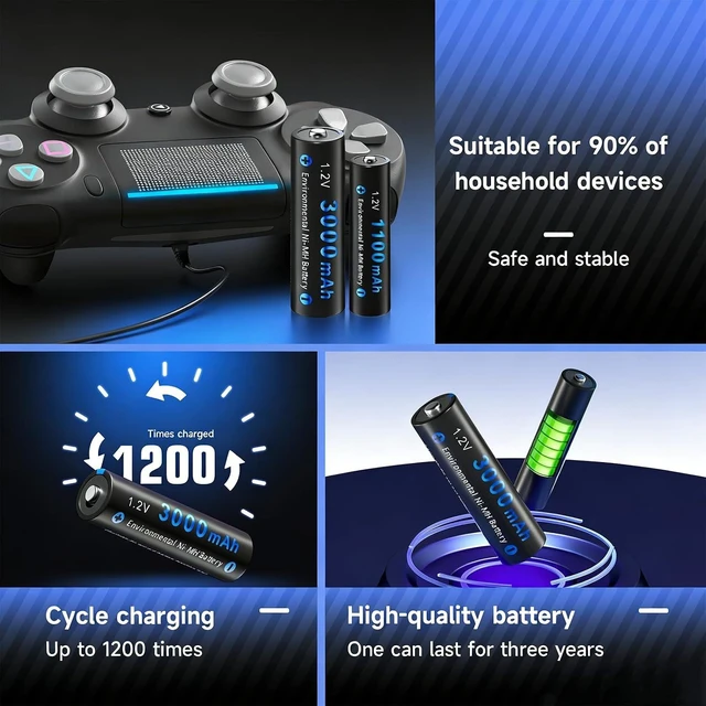 Alt view image 3 of 7 - CITYORK 16 Pack AA 3000mAh Rechargeable Battery, 1.2V NIMH Pre-Charged AA Rechargeable Battery, High Capacity 3000mAh Long Lasting for Solar Lights, Remote Controller, Electric Toys