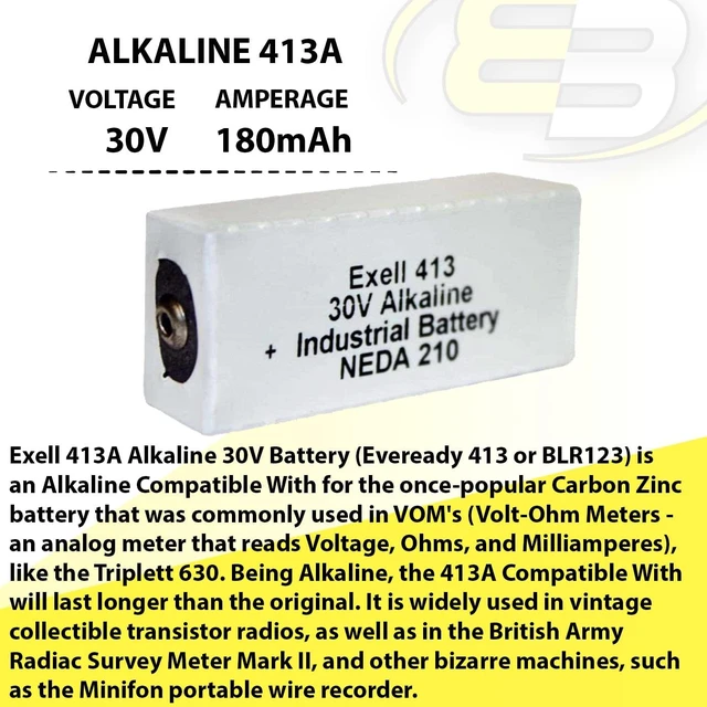 Alt view image 4 of 5 - Exell 413A 3V Alkaline Battery Refs 210 30V NEDA 20F20 BLR123 ER413