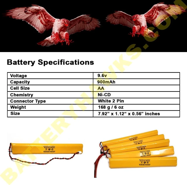 Alt view image 5 of 6 - BBAT0043A Unitech BAT9.6V700 AA900MAH 9.6V ELB-B003 Lithonia ELB-B004 9.6v 900mAh Ni-CD Battery Pack Replacement for Exit Sign Emergency Light Fire Batteryhawk, LLC (12 Pack, 12, Count)