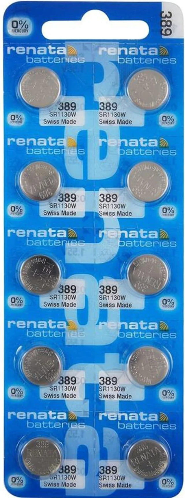 Main image of Renata 389 SR1130W Batteries - 1.55V Silver Oxide 389 Watch Battery (10 Count)