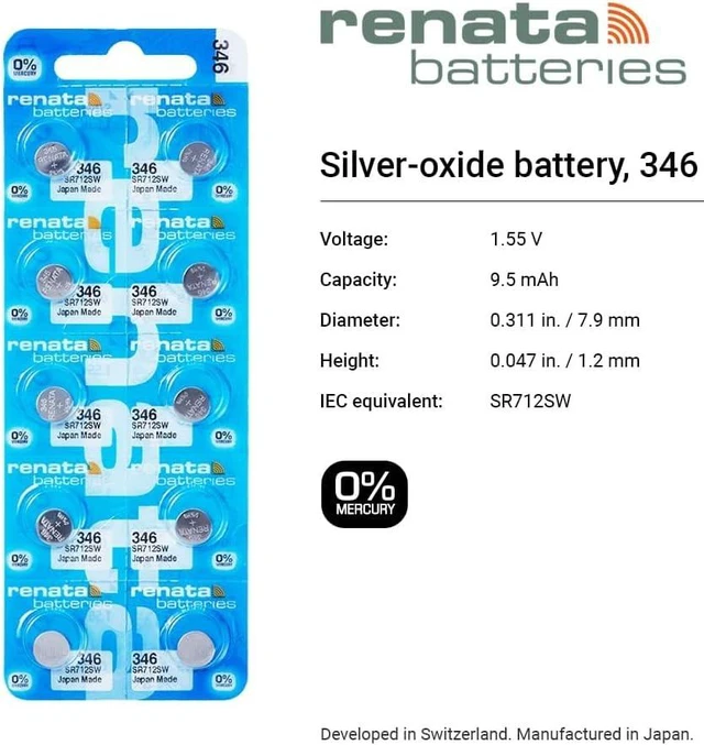 Alt view image 2 of 6 - Renata Batteries 346 / SR712SW Watch Battery (5 Pack)