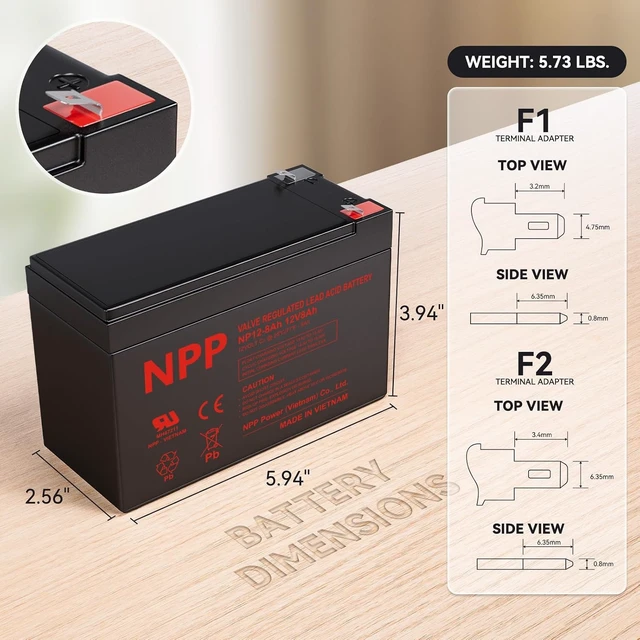 Alt view image 2 of 7 - NPP NP12-8Ah F1 12V 8Ah Rechargeable Sealed Lead Acid Battery, Backup Replacement for Home Alarm Security Systems and Verizon FiOS ONT Units