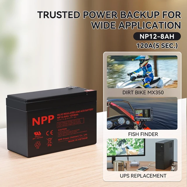 Alt view image 4 of 7 - NPP NP12-8Ah F1 12V 8Ah Rechargeable Sealed Lead Acid Battery, Backup Replacement for Home Alarm Security Systems and Verizon FiOS ONT Units