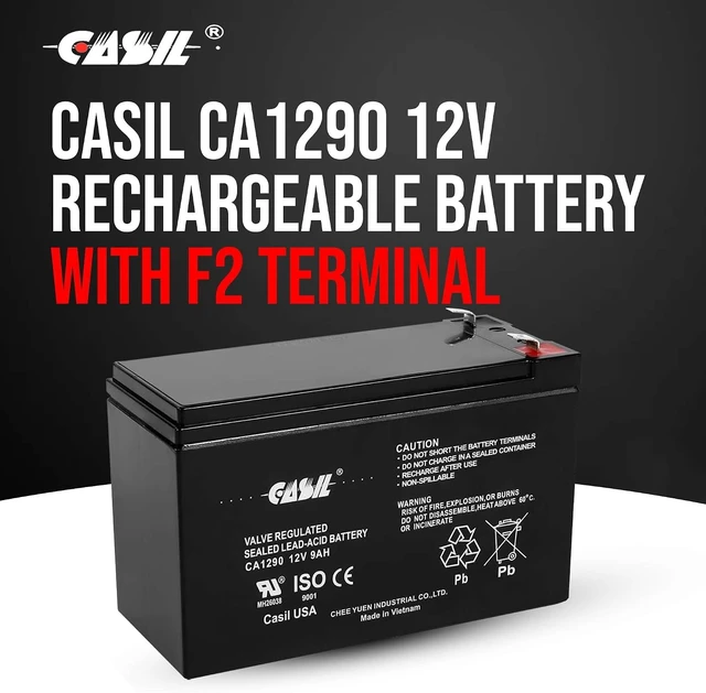 Alt view image 2 of 6 - Casil 12V 9Ah SLA AGM Rechargeable Battery CA1290, Sealed Lead Acid with F2 Terminals