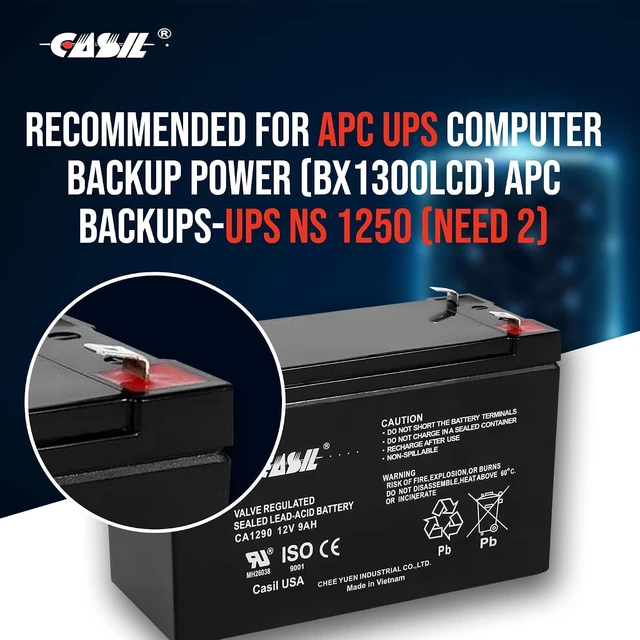 Alt view image 4 of 6 - Casil 12V 9Ah SLA AGM Rechargeable Battery CA1290, Sealed Lead Acid with F2 Terminals