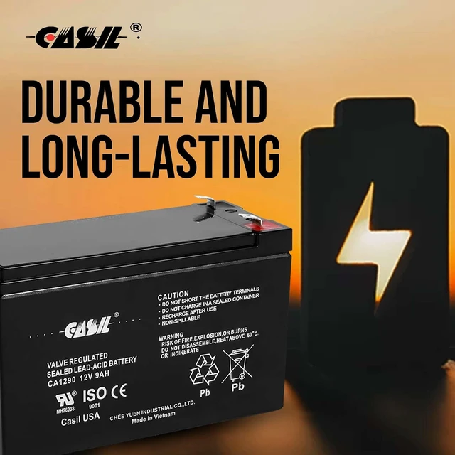 Alt view image 6 of 6 - Casil 12V 9Ah SLA AGM Rechargeable Battery CA1290, Sealed Lead Acid with F2 Terminals