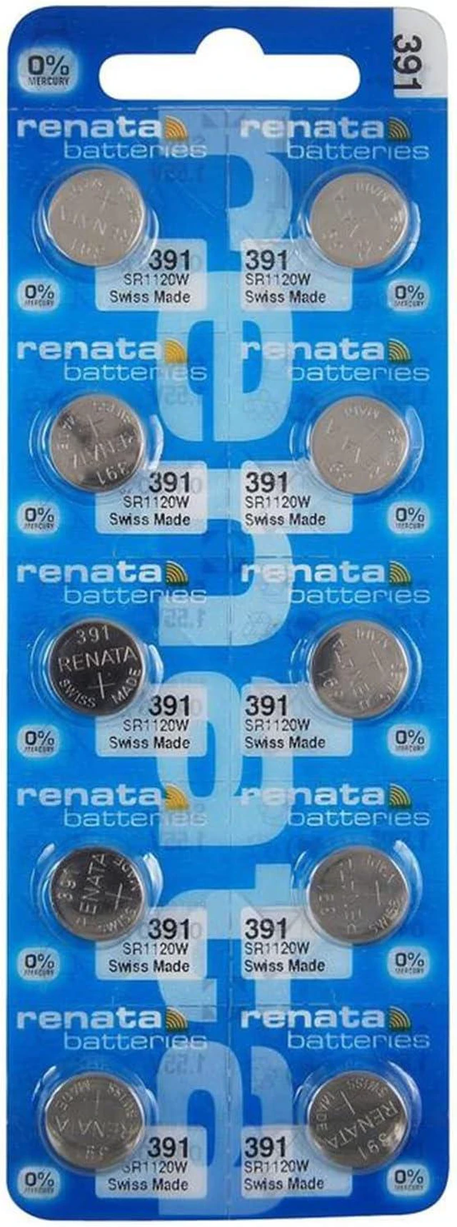 Main image of Renata 391 SR1120W Batteries - 1.55V Silver Oxide 391 Watch Battery (10 Count)