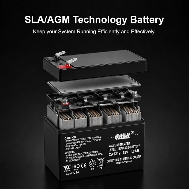 Alt view image 6 of 7 - Casil 12V 1.2Ah Replacement Battery Compatible with ADI/Ademco 484 Security System Technacell TC1212 Emergency Light