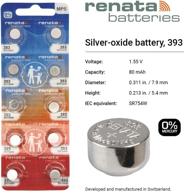 Alt view image 2 of 7 - Renata Non-Rechargeable Battery, Watch, Single Cell, Silver Oxide, 80 Mah, 1.55 V, Sr48, Flat Top, 7.9 Mm Rohs Compliant: Na - 393