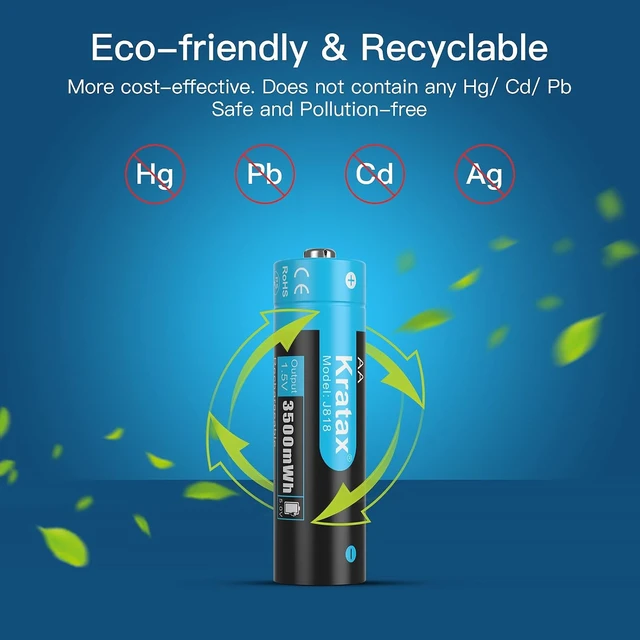 Alt view image 7 of 7 - Kratax Upgraded Rechargeable AA Lithium Batteries 2 Pack 1.5V High Capacity 3500mWh Li-ion AA Battery, 1600 Cycles, Precharged, Constant Voltage Output, Fast Charge (Charger not Included)