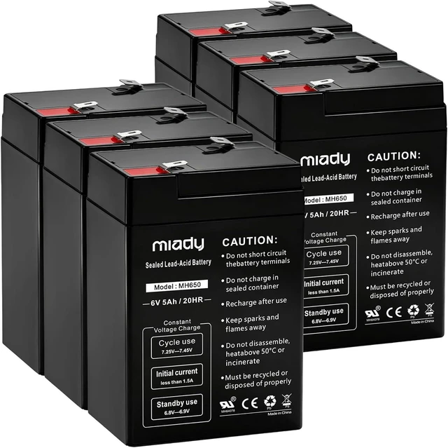 Main image of Miady 6V 5Ah Rechargeable Sealed Lead Acid Battery (6 Pack)
