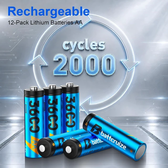 Alt view image 3 of 7 - 12-Pack AA Lithium Rechargeable Batteries with 12-Slot Charger