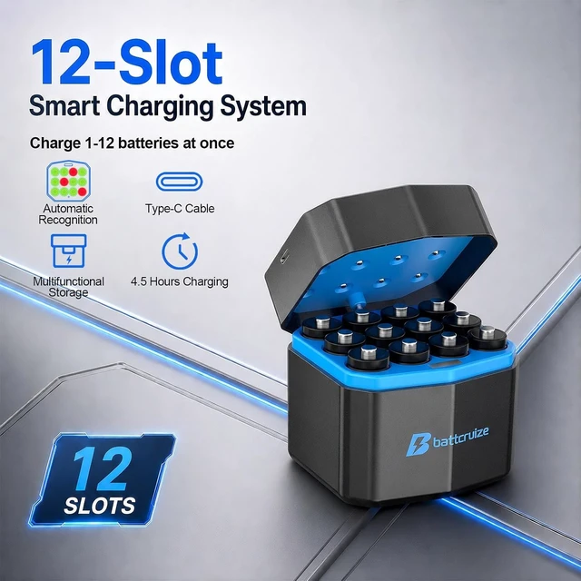 Alt view image 4 of 7 - 12-Pack AA Lithium Rechargeable Batteries with 12-Slot Charger