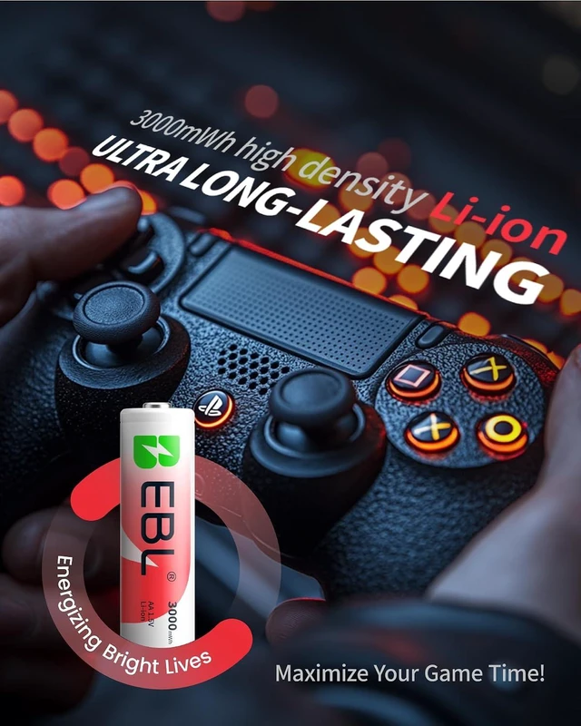 Alt view image 3 of 7 - EBL Rechargeable AA Lithium Batteries 8Pack, 1.5V 3000mWh for Blink Camera