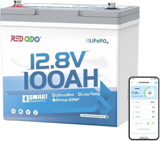 Main image of Redodo 12V 100Ah Ultra-Mini LiFePO4 Bluetooth Deep Cycle Battery