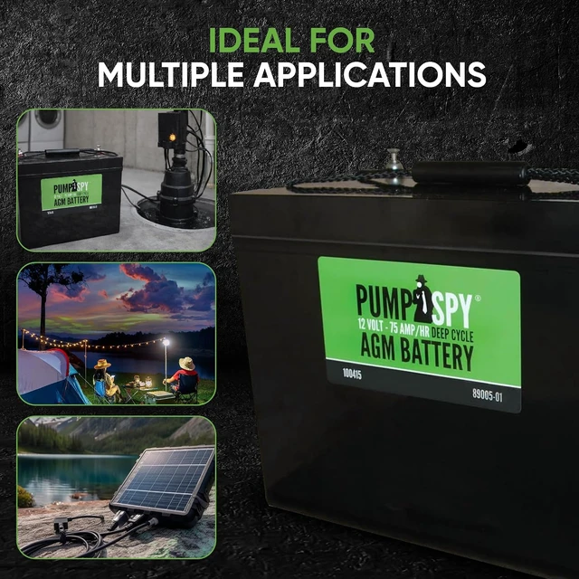 Alt view image 4 of 5 - PumpSpy 12V 75Ah AGM Battery for Sump Pumps, Maintenance-Free,