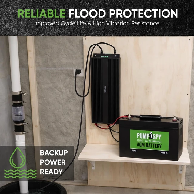 Alt view image 3 of 5 - PumpSpy 12V 75Ah AGM Battery for Sump Pumps, Maintenance-Free,