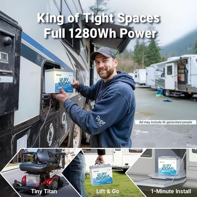 Alt view image 3 of 7 - Redodo 12V 100Ah Ultra-Mini LiFePO4 Bluetooth Deep Cycle Battery 2 Pack