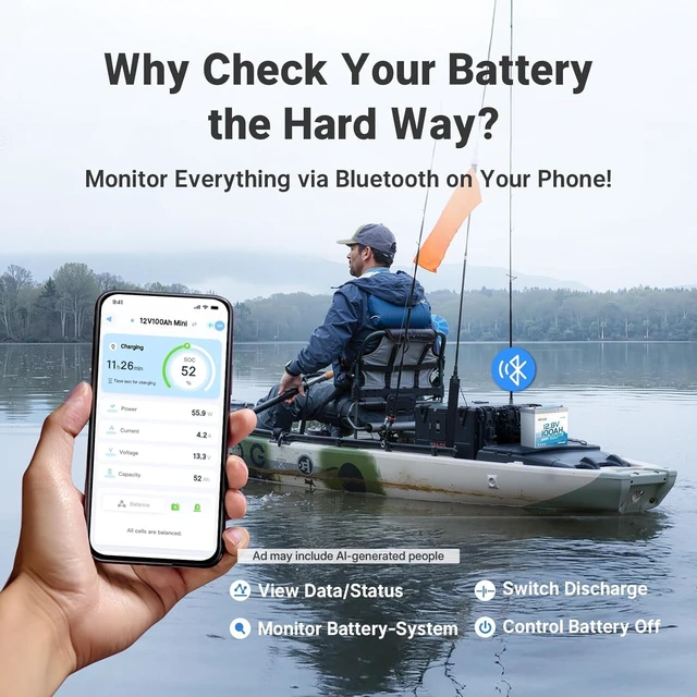Alt view image 2 of 7 - Redodo 12V 100Ah Ultra-Mini LiFePO4 Bluetooth Deep Cycle Battery
