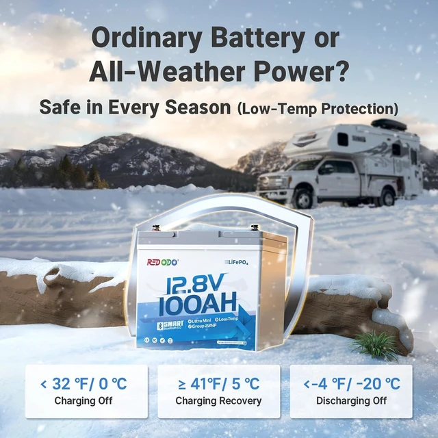 Alt view image 6 of 7 - Redodo 12V 100Ah Ultra-Mini LiFePO4 Bluetooth Deep Cycle Battery