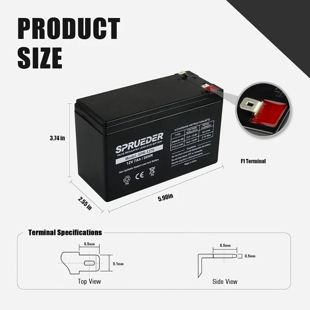 Alt view image 2 of 7 - 12 Volt 7Ah Rechargeable Sealed Lead Acid(SLA) Battery with F1 Terminal